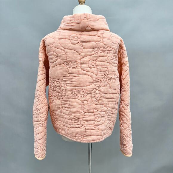 Oscilatey Quilt Funnel Neck Orange Pullover with Hasma/Evil Eye Size Medium - Picture 7 of 14
